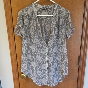 Express Sheer Floral Button Up Top